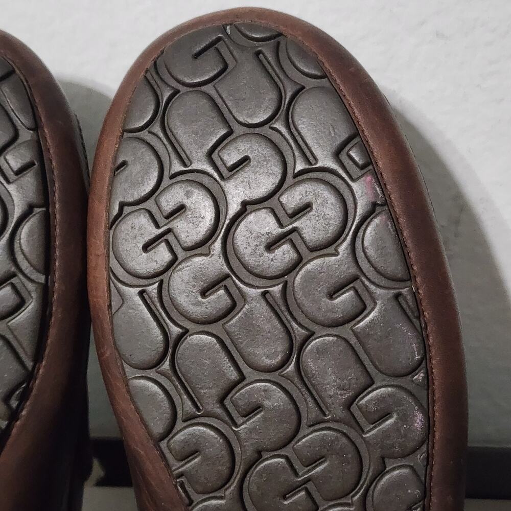 UGG Ascot Men's Leather Sheepskin Lined Slippers Moccasins Size 11 Brown - Picture 7 of 9